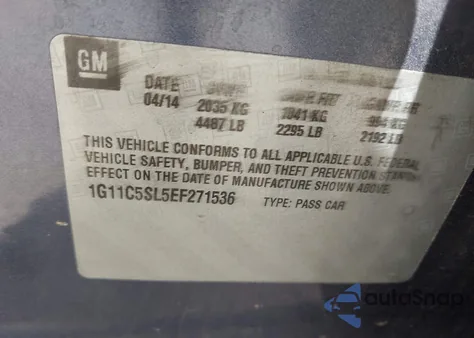 2014 Chevrolet Malibu 1Lt z USA, uszkodzony, nr VIN 1G11C5SL5EF271536